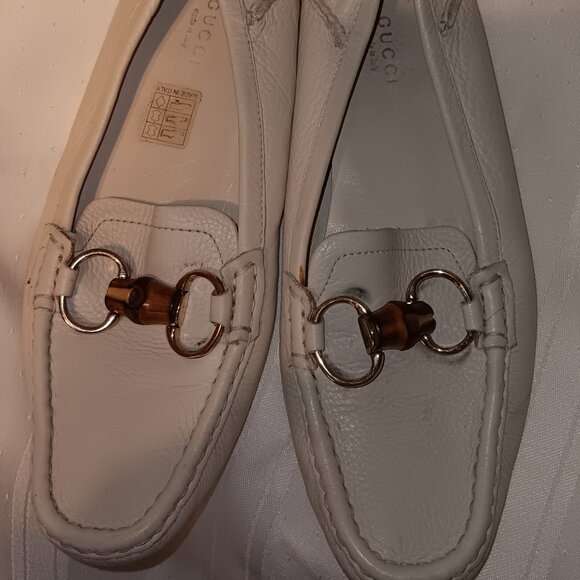 GUCCI Authentic Bamboo Horse Bit Ivory White Leather Slip On Loafers Women’s 7 - Picture 4 of 8